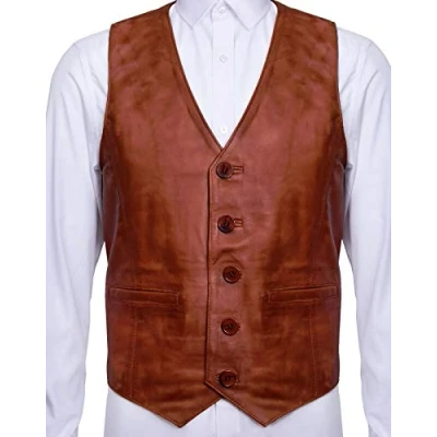 Abbildung von Infinity Leather Männer Ziege Wildleder Klassisch Smart Bräunen Leder Weste XL