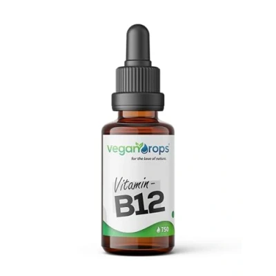 Abbildung von Vegan Drops® Vitamin B12 Tropfen Kombination aus Methyl &amp; Adenosylcobalamin 750 Tropfen, 375 Tage Reichweite vegan, ohne Alkohol in Deutschland produziert
