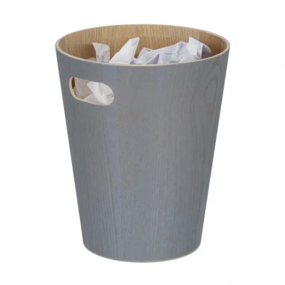 Abbildung von Relaxdays Papierkorb Holz, runder Mülleimer mit Griff, 7,5 L, ohne Deckel, HxD: 28 x 23 cm, Abfalleimer Büro, dunkelgrau