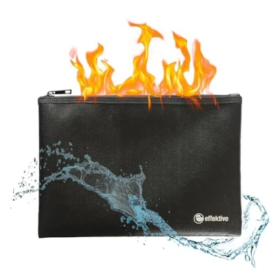 Abbildung von effektivo Banktasche feuerfest wasserfest Dokumententasche Aktentasche mit Feuerschutz, Innentasche, schwarz