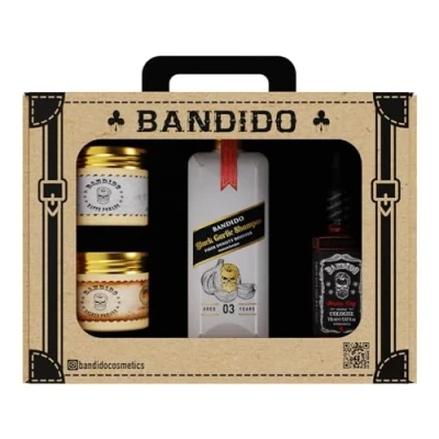 Abbildung von Bandido Care &amp; Style men Set 4 Teilig geschenkset für den gepflegten Mann, Pflegeset mit After Shave, Black Garlic Haarshampoo und 2 sorten Styling Pomade Gift männer