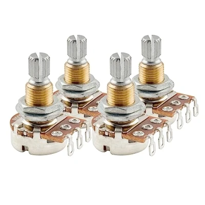 Abbildung von Musiclily Pro Messinggewinde Mini Metrische Größe Split Shaft Control Poti B500k Linear Taper Potentiometers für Gitarre (4er Set)