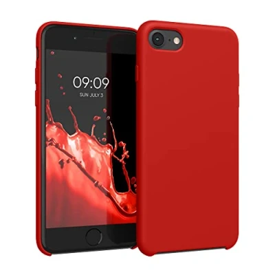 Abbildung von kwmobile Hülle kompatibel mit Apple iPhone SE (2022) / (2020) 8 7 gummierte TPU Silikon Handyhülle Schutzhülle für kabelloses Laden Case in Rot
