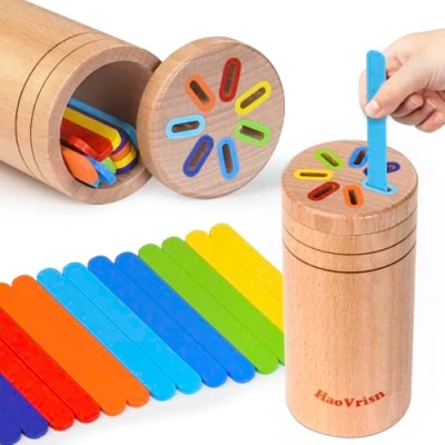 Abbildung von HaoVrisn Holz Montessori Spielzeug ab 1 2 3 Jahre, Holzspielzeug Jahr, Motorikspielzeug Jahr Lernspielzeug Geschenk für Kleinkinder Sortier &amp; Stapelspielzeug
