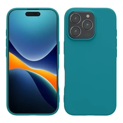 Abbildung von kwmobile Hülle kompatibel mit Apple iPhone 16 Pro Max weiches TPU Silikon Case Cover geeignet für kabelloses Laden Petrol matt