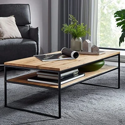 Abbildung von Lomadox Couchtisch Sofatisch 110 cm mit Ablageboden in Wildeiche massiv geölt, B/H/T ca. 110/40/60