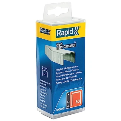 Abbildung von Rapid Tackerklammern Typ 53, 14mm Klammern, 5.000 Stk. Kunststoffbox, Feindrahtklammern für Holz und Stoffe