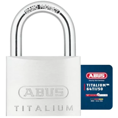 Abbildung von ABUS Vorhängeschloss Titalium 64TI/50 gl. 6511 gleichschließend Kellerschloss mit Schlosskörper aus Spezial Aluminium gehärteter Stahlbügel Sicherheitslevel 6