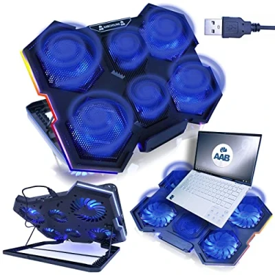 Abbildung von AABCOOLING Hurricane Schneller Kühlvorgang, Laptop Ständer mit 6 Lüftern PC Notebook, RGB LED, höhenverstellbare Notebookhalterung, für Notebooks und Consolen, Unterlage Kühler, 7 stufige Winkel