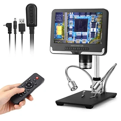 Abbildung von Andonstar AD206 Schwarz 200X Digitalmikroskop 7 Zoll LCD Display 1080P Digitallupe mit Metallständer für Leiterplattenreparaturlötwerkzeuge