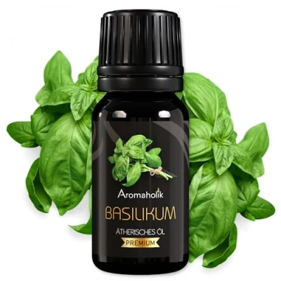 Abbildung von Aromaholik Basilikumöl BIO 100% naturrein Ätherische Öle für Diffuser &amp; Aroma Zertifiziertes ätherisches Öl aus Indien Basil Essential Oils 10ml Sauna Massage