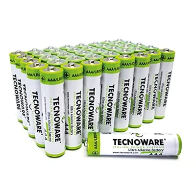 Abbildung von Tecnoware Ultra Alkaline Batterien AAA 1.5 Volt Packung zu 40 Stück, Ideal für Spielzeug, Controller, Fernbedienungen, Taschenlampen, Uhren, Konsolen und andere batteriebetriebene Geräte