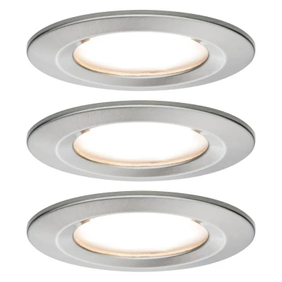 Abbildung von Paulmann 93873 Nova Plus LED Einbauleuchte inkl. Coin Basisset starr IP44 rund 78mm 3x6W 230V dimmbar 2700K Eisen gebürstet Spot Einbaustrahler, Warmweiß