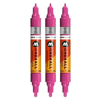 Abbildung von Molotow One4All Acrylic Twin Marker (Strichstärke 1,5 mm und 4 mm, hochdeckend permanent) 3 Stück Farbe 232 magenta