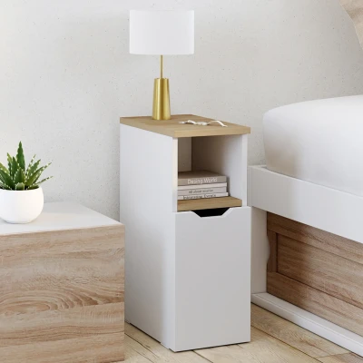 Abbildung von 2er Set Nachttische ANOUK 1 Tür mit Nische Weiß und Holz IDMarket