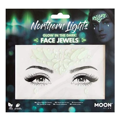 Abbildung von Moon Glow, im Dunkeln leuchtende Gesichtsjuwelen, Festival Gesichts und Körperedelsteine, Kristall Make up Augen Glitzeraufkleber, temporäre Tattoo Juwelen (Nordlichter) (mehrfarbig)