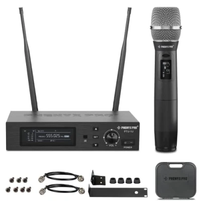 Abbildung von Phenyx Pro True Diversity Wireless Mikrofon System mit 1000 einstellbaren Kanälen, UHF professionelles Set Auto Scan, dynamisches zum Singen, auf der Bühne und im Studio (PTU 1U)