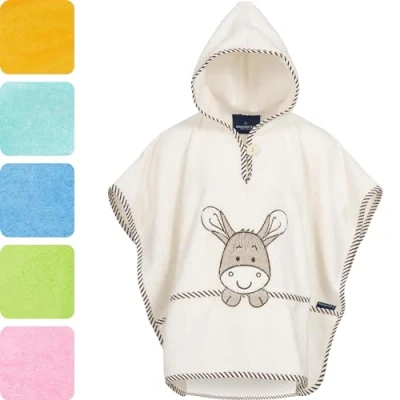 Abbildung von Morgenstern Badeponcho Kinder Baby Mädchen Jungen 100% Baumwolle Oeko TEX Babybadetuch Kapuzenhandtuch Bademantel Frottee Esel
