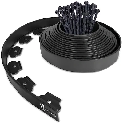 Abbildung von VOUNOT Flexible Rasenkante Kunststoff, mit 30 Erdanker, Länge 10m Höhe 5cm, Schwarz