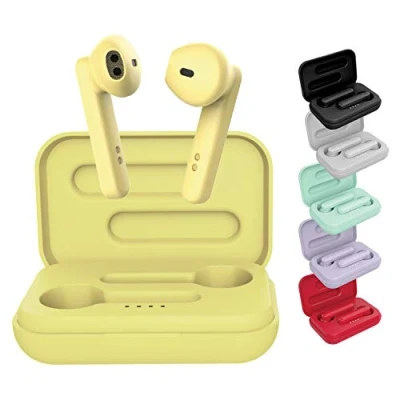 Abbildung von BlueElement BE Pop Kopfhörer Bluetooth 5.0 TWS Kabellose Stereo 3D HD Sound 6H Akkulaufzeit Ladehülle LED einfach zu verbinden, integriertes Mikrofon, komfortabel für iPhone/Android (Gelb)