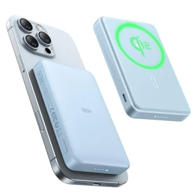 Abbildung von ESR Qi2 Zertifiziertes MagSafe Power Bank, 10.000mAh 15W Schnelles Tragbares Ladegerät, Kompakte Powerbank, Ladegerät mit USB C Kabel für iPhone 16/15/14/13/12, Blau