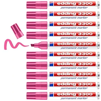 Abbildung von edding 3300 Permanentmarker pink 10 Stifte Keil Spitze 1 5 mm schnell trocknender Permanent Marker wasserfest, wischfest für Karton, Kunststoff, Holz, Metall Universalmarker