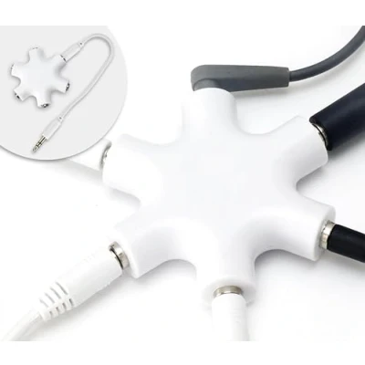 Abbildung von MyGadget 5 Fach Audio Splitter 3, mm Aux Klinkenverteiler Mini Klinken Verteiler Kopfhörer Buchse für Smartphones, Laptops und PC in Weiß