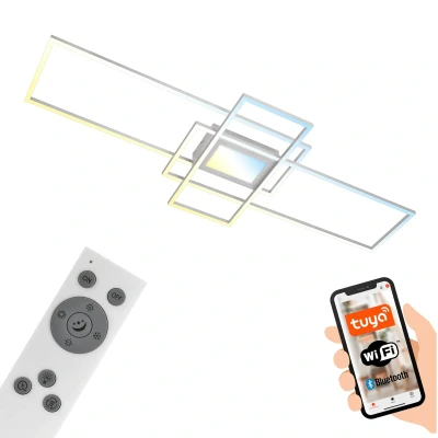 Abbildung von Briloner Leuchten Smarte LED Leuchte 3812019, Smart via App und Sprachsteuerung, Dimmbar, Flächen separat schaltbar, Nachtlicht, CCT, Speicherfunktion, Timer, Deckenlampe 110x42x6,5cm Alufarbig 56W Wohnzimmer Schlafzimmer