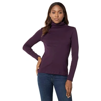 Abbildung von Tommy Hilfiger Damen Langärmeliger Pullover mit hohem Kragen Rollkragenpullover, aubergine, M