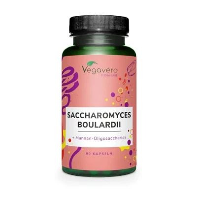 Abbildung von Saccharomyces boulardii Vegavero® Hochdosiert: 350 mg pro Einheit 7 Mrd. aktive Hefekulturen Mit Beta Glucanen und MOS aus Bierhefe Vegan &amp; Ohne Zusätze Deutsche Produktion 90 Kapseln