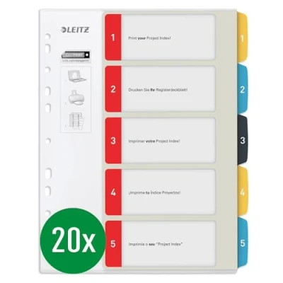 Abbildung von Leitz PC beschriftbares Register in A4 Format, 20er Pack, 1 5, Robust, Mehrfarbig, Cosy Serie, 12400000
