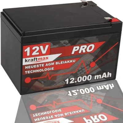 Abbildung von kraftmax Industrial Pro Bleiakku [ 12V / 12Ah ] AGM Hochleistungs Blei Akku der Neusten Generation