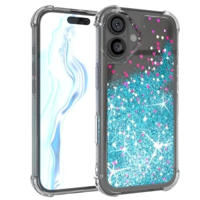 Abbildung von EAZY Case Glitzer Hülle kompatibel mit iPhone 16 Handyhülle für Apple Silikon leichtes Shiny Cover stoßfestes Phone als Fallschutz in Liquid Blau