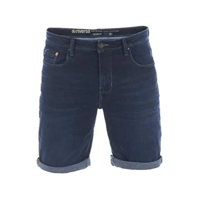 Abbildung von riverso Jeans Shorts Herren Stretch Kurz Regular Fit RIVUdo Kurze Hosen Bermuda Sommer Denim Einfarbig, Größe:W 46, Farbe:Dark Blue (D233)