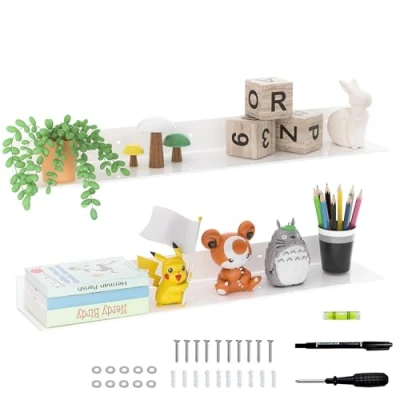 Abbildung von Sezanrpt 76cm weiß schwimmende Regale für Wanddekoration, Acryl Organizer Speicher Wand Regalhalter mit einem kostenlosen Schraubendreher, 2 Pack(76cm)