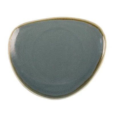 Abbildung von Olympia Kiln Geschirr Dreieckige Beilagenteller 230mm / 9 inch (6er Pack), Ozeanfarbenes Porzellan, handbemalt, stoßfest und spülmaschinenfest, für Restaurant, Café Haushalt GP342