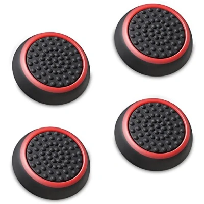 Abbildung von Fosmon (4 pack) Analogstick Kappen Joystick Silikon Aufsätze Schutzkappen Controller Thumbstick Griffe Thumb Grips für PS4 PS3 Xbox ONE /ONE S/360 Nintendo Wii U (Schwarz und Rot)