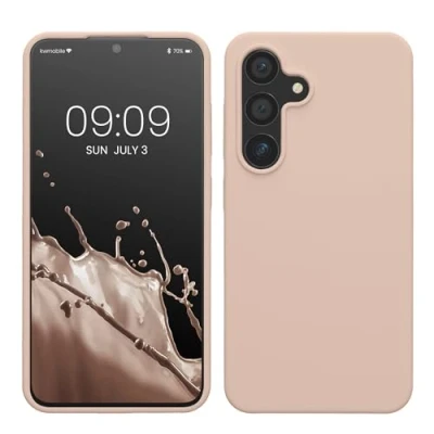 Abbildung von kwmobile Hülle kompatibel mit Samsung Galaxy S24 Silikon Handy Case Handyhülle für weiche Oberfläche kabelloses Laden Coconut Swirl