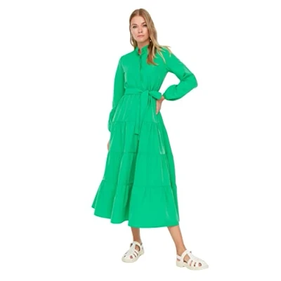 Abbildung von Trendyol Damen Woman Design Maxi A line Crew Neck Woven Dress, Grün, 36 EU