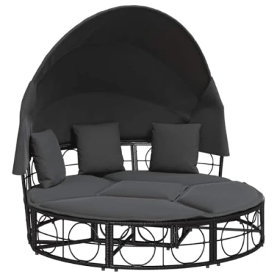 Abbildung von vidaXL Outdoor Loungebett mit Dach und Kissen Schwarz Poly Rattan