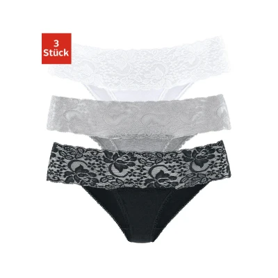 Abbildung von Lascana 3PACK Slip Weiß/ graumeliert /schwarz, Damen, Größe: 32/34, grau meliert /schwarz