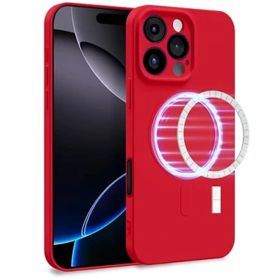 Abbildung von MyGadget Hülle für Apple iPhone 16 Pro [ kompatibel mit MagSafe ] Zweilagige Handyhülle Kameraschutz Cover Innenfutter &amp; Silikon außen Rot