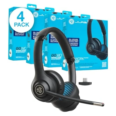 Abbildung von JLab Go Work 2nd Gen Headset mit Mikrofon Bluetooth &amp; USB C Dongle, 55+ Std. Akku, Wireless Headset, On Ear PC Kopfhörer und Multipoint, kabellos oder Kabel, 4 Stück