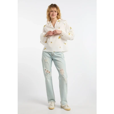 Abbildung von DREIMASTER Vintage Damen Tunika M / Off White Gelb 100% Baumwolle