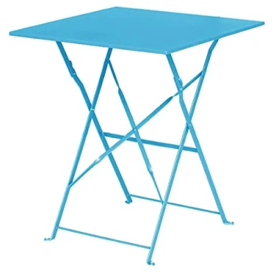 Abbildung von Bolero Klappbarer quadratischer Tisch für den Innen und Außenbereich, Seaside Blue, pulverbeschichteter Stahlrahmen platte, 710(H) x 600(B) 600(T)mm, gewerbliche Nutzung, GK985