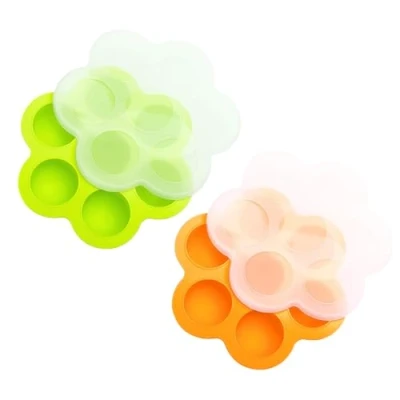 Abbildung von Babybrei Einfrieren Behälter 2 Stück 14 x 40ml Silikon Aufbewahrung mit Silikondeckel Babynahrung für die Anfangszeit der Beikost (Grün + Orange)