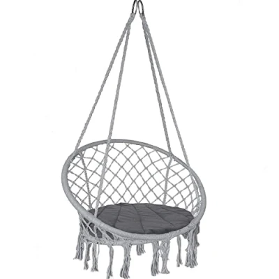 Abbildung von VOUNOT Hängesessel mit Fransen und bequemen Sitzkissen, Durchmesser 80 cm, Schaukelstuhl für Innen Außenbereich, Hängesitz, Grau
