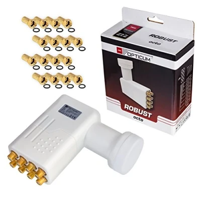 Abbildung von HB DIGITAL Octo LNB 8 Fach LNC Robust Opticum Red Kopf für Teilnehmer Direkt LTE Protected Satelliten Sat Full HD TV 3D 4K UHD vergoldet Wetterschutz
