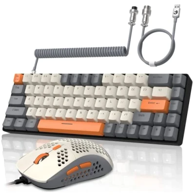 Abbildung von YINDIAO T8 60% RGB Gaming Tastatur und Maus Set + Gewendeltes USB C Kabel,Kabelgebundene Mechanische Tastatur,68 Tasten TKL Compact Layout,Maus mit Wabenstruktur,Bis zu 6400DPI,für PC PS5 Dunkelgrau