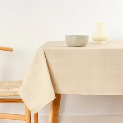 Abbildung von Belum Tischdecke, schmutzabweisend, Größe 250 x 140 cm, extraweich, Beige, mittelgroß, 100, Stoff 100% Bio Baumwolle, einfarbig